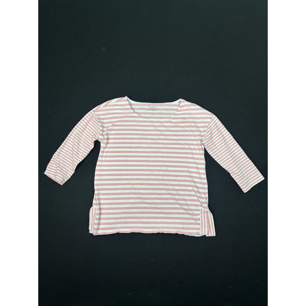 Talbots Pink White Striped 3/4 Sleeve Cotton Top Women's Small